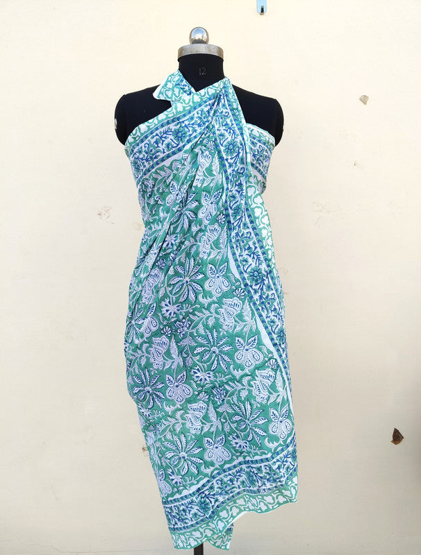 Hand Block Printed Cotton Sarongs & Scarves - Lightweight Summer Dupattas & Beachwear Gifts for Her - 18