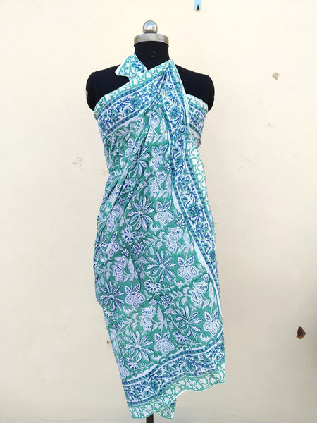 Hand Block Printed Cotton Sarongs & Scarves - Lightweight Summer Dupattas & Beachwear Gifts for Her - 18