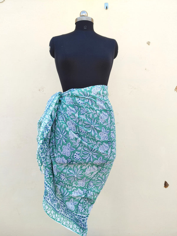 Hand Block Printed Cotton Sarongs & Scarves - Lightweight Summer Dupattas & Beachwear Gifts for Her - 18