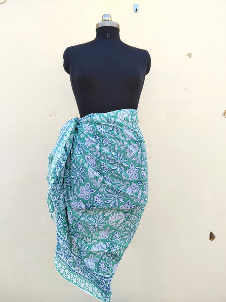Hand Block Printed Cotton Sarongs & Scarves - Lightweight Summer Dupattas & Beachwear Gifts for Her - 18