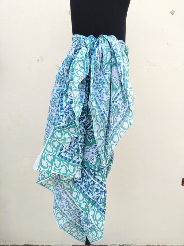 Hand Block Printed Cotton Sarongs & Scarves - Lightweight Summer Dupattas & Beachwear Gifts for Her - 18