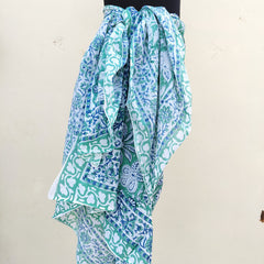 Hand Block Printed Cotton Sarongs & Scarves - Lightweight Summer Dupattas & Beachwear Gifts for Her - 18
