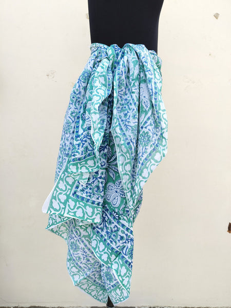 Hand Block Printed Cotton Sarongs & Scarves - Lightweight Summer Dupattas & Beachwear Gifts for Her - 18