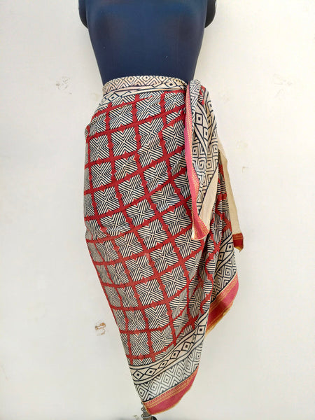 Hand Block Printed Cotton Sarongs & Scarves - Lightweight Summer Dupattas & Beachwear Gifts for Her - 17