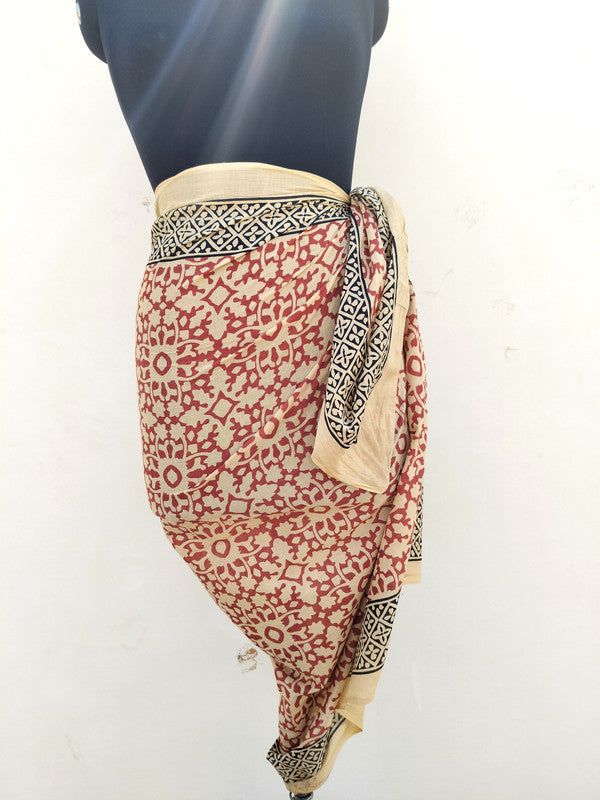 Hand Block Printed Cotton Sarongs & Scarves - Lightweight Summer Dupattas & Beachwear Gifts for Her - 14