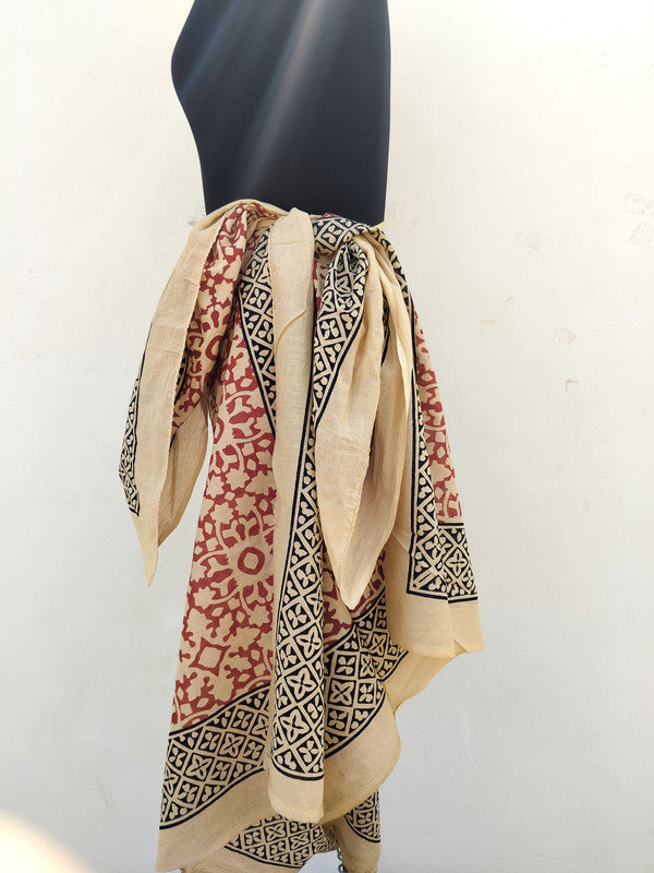 Hand Block Printed Cotton Sarongs & Scarves - Lightweight Summer Dupattas & Beachwear Gifts for Her - 14