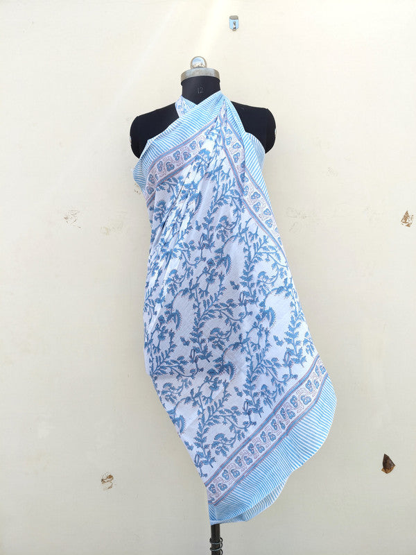 Hand Block Printed Cotton Sarongs & Scarves - Lightweight Summer Dupattas & Beachwear Gifts for Her - 15