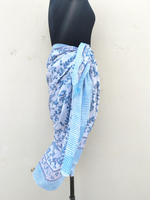 Hand Block Printed Cotton Sarongs & Scarves - Lightweight Summer Dupattas & Beachwear Gifts for Her - 15