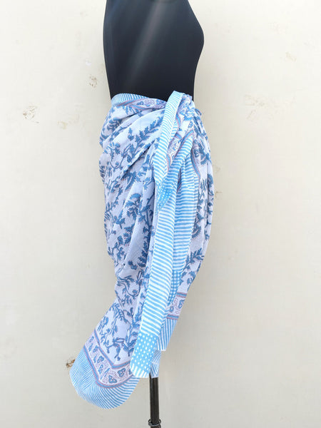 Hand Block Printed Cotton Sarongs & Scarves - Lightweight Summer Dupattas & Beachwear Gifts for Her - 15