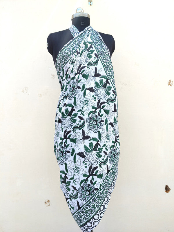 Hand Block Printed Cotton Sarongs & Scarves - Lightweight Summer Dupattas & Beachwear Gifts for Her - 16