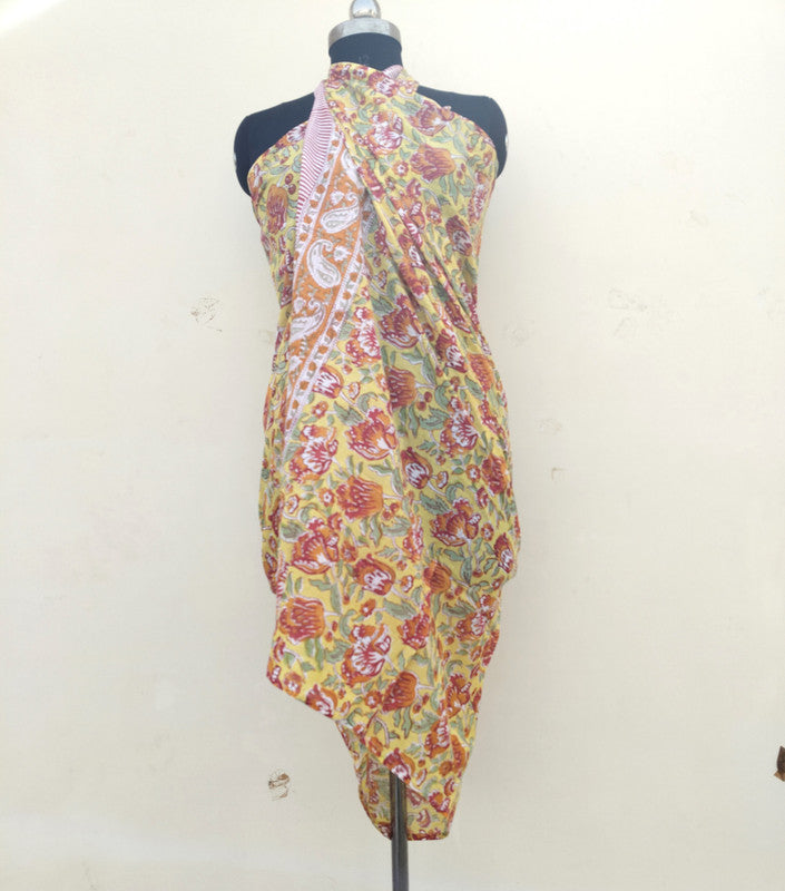 Hand Block Printed Cotton Sarongs & Scarves - Lightweight Summer Dupattas & Beachwear Gifts for Her - 2