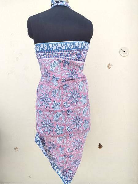 Hand Block Printed Cotton Sarongs & Scarves - Lightweight Summer Dupattas & Beachwear Gifts for Her - 1