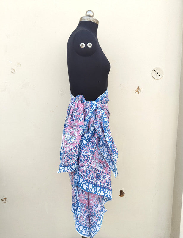 Hand Block Printed Cotton Sarongs & Scarves - Lightweight Summer Dupattas & Beachwear Gifts for Her - 1