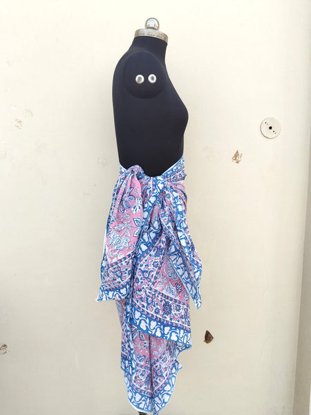 Hand Block Printed Cotton Sarongs & Scarves - Lightweight Summer Dupattas & Beachwear Gifts for Her - 1