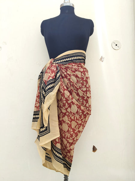 Hand Block Printed Cotton Sarongs & Scarves - Lightweight Summer Dupattas & Beachwear Gifts for Her - 3