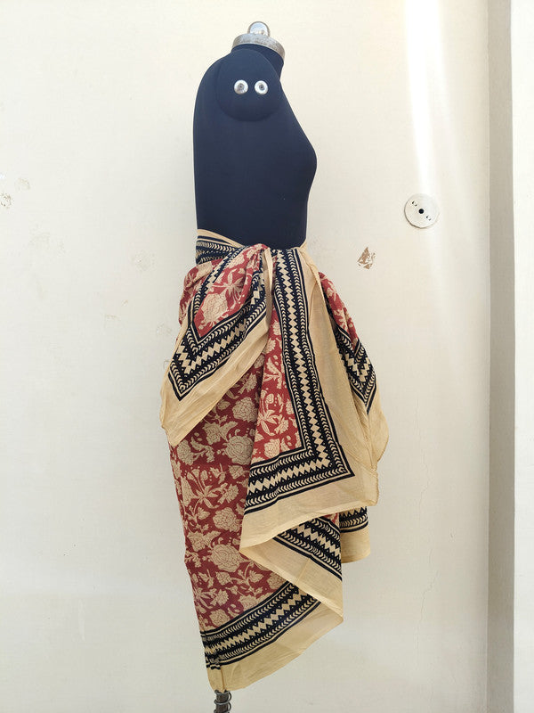 Hand Block Printed Cotton Sarongs & Scarves - Lightweight Summer Dupattas & Beachwear Gifts for Her - 3