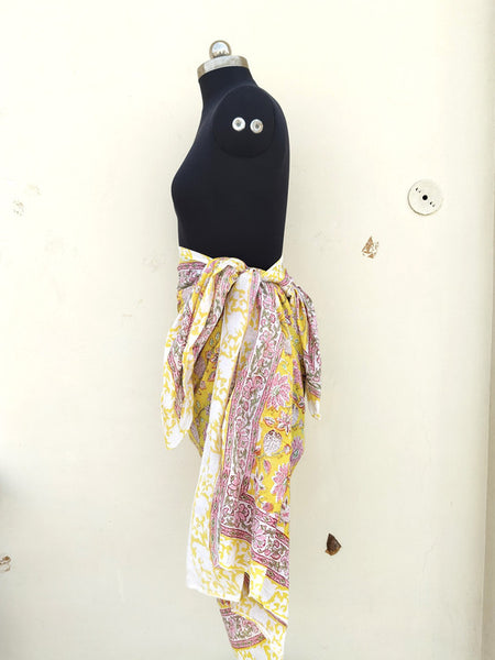 Hand Block Printed Cotton Sarongs & Scarves - Lightweight Summer Dupattas & Beachwear Gifts for Her - 6