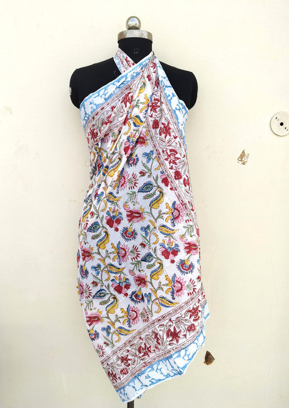 Hand Block Printed Cotton Sarongs & Scarves - Lightweight Summer Dupattas & Beachwear Gifts for Her - 7