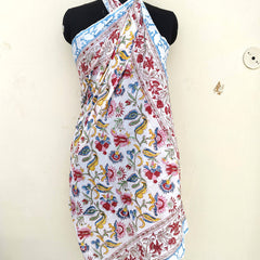 Hand Block Printed Cotton Sarongs & Scarves - Lightweight Summer Dupattas & Beachwear Gifts for Her - 7