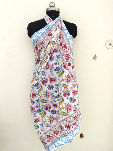 Hand Block Printed Cotton Sarongs & Scarves - Lightweight Summer Dupattas & Beachwear Gifts for Her - 7