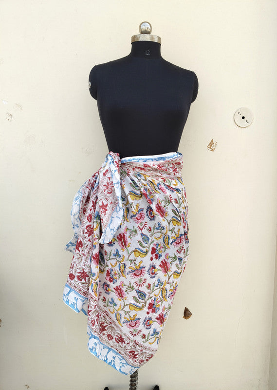 Hand Block Printed Cotton Sarongs & Scarves - Lightweight Summer Dupattas & Beachwear Gifts for Her - 7