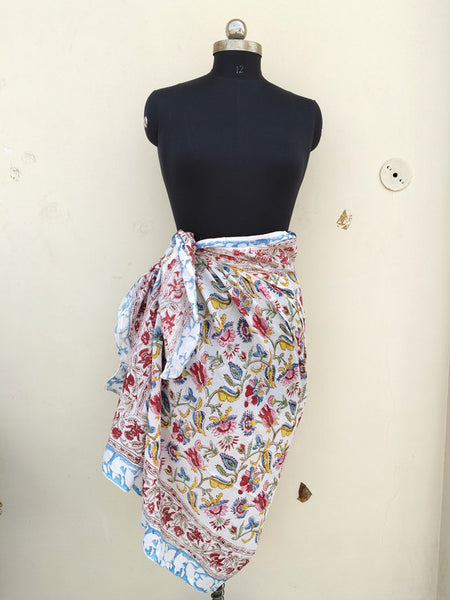 Hand Block Printed Cotton Sarongs & Scarves - Lightweight Summer Dupattas & Beachwear Gifts for Her - 7