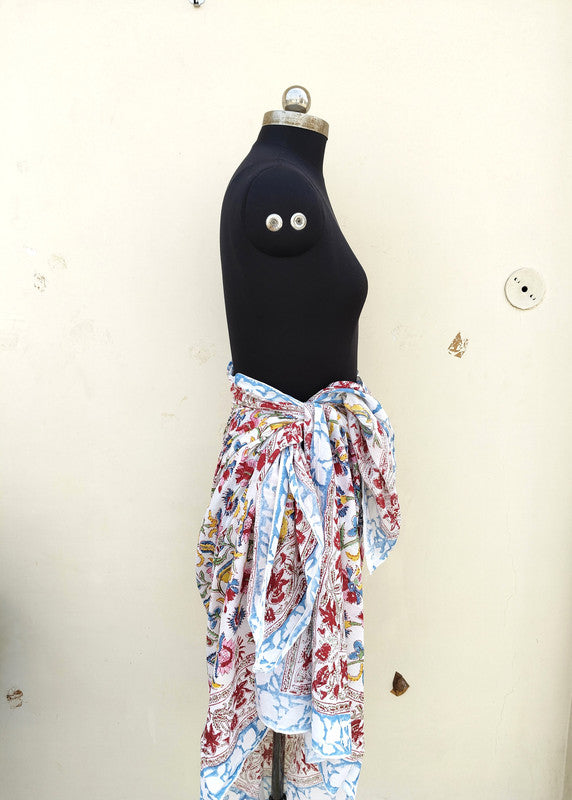 Hand Block Printed Cotton Sarongs & Scarves - Lightweight Summer Dupattas & Beachwear Gifts for Her - 7