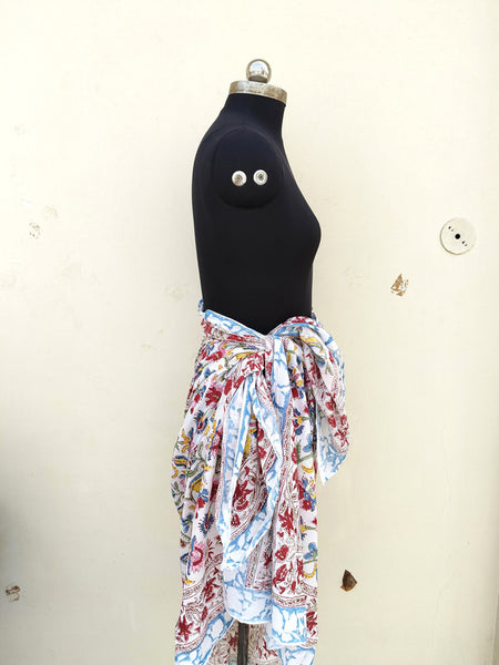 Hand Block Printed Cotton Sarongs & Scarves - Lightweight Summer Dupattas & Beachwear Gifts for Her - 7
