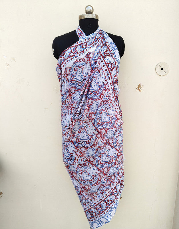 Hand Block Printed Cotton Sarongs & Scarves - Lightweight Summer Dupattas & Beachwear Gifts for Her - 9