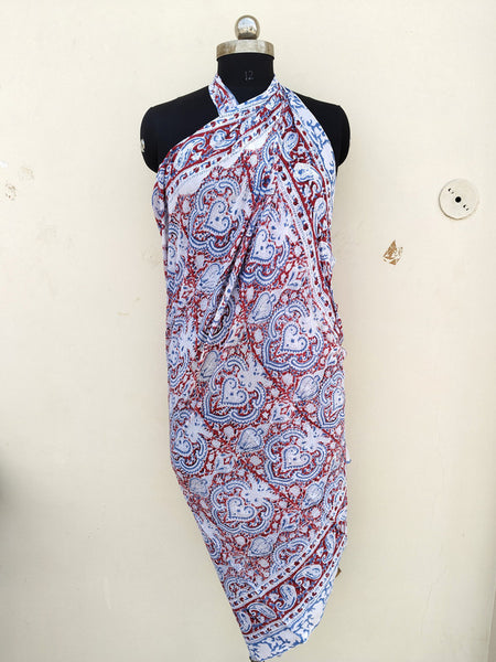 Hand Block Printed Cotton Sarongs & Scarves - Lightweight Summer Dupattas & Beachwear Gifts for Her - 9