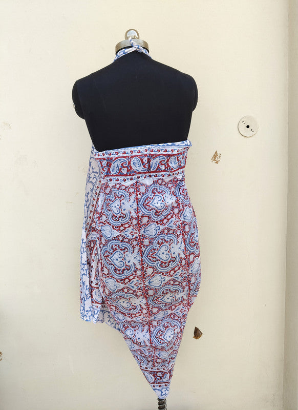 Hand Block Printed Cotton Sarongs & Scarves - Lightweight Summer Dupattas & Beachwear Gifts for Her - 9