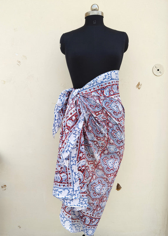 Hand Block Printed Cotton Sarongs & Scarves - Lightweight Summer Dupattas & Beachwear Gifts for Her - 9