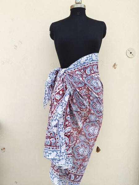 Hand Block Printed Cotton Sarongs & Scarves - Lightweight Summer Dupattas & Beachwear Gifts for Her - 9