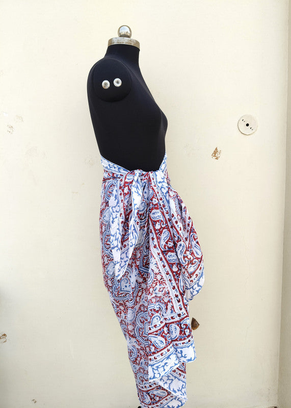 Hand Block Printed Cotton Sarongs & Scarves - Lightweight Summer Dupattas & Beachwear Gifts for Her - 9