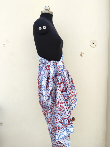 Hand Block Printed Cotton Sarongs & Scarves - Lightweight Summer Dupattas & Beachwear Gifts for Her - 9