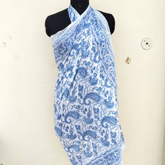 Hand Block Printed Cotton Sarongs & Scarves - Lightweight Summer Dupattas & Beachwear Gifts for Her - 11