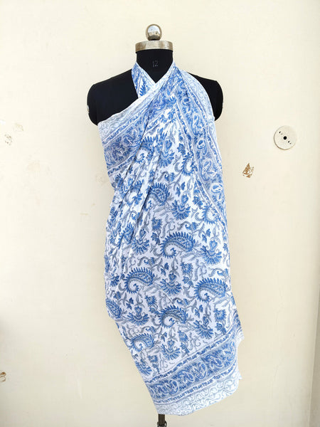 Hand Block Printed Cotton Sarongs & Scarves - Lightweight Summer Dupattas & Beachwear Gifts for Her - 11