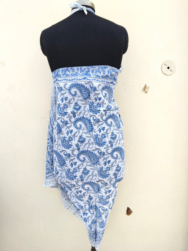 Hand Block Printed Cotton Sarongs & Scarves - Lightweight Summer Dupattas & Beachwear Gifts for Her - 11