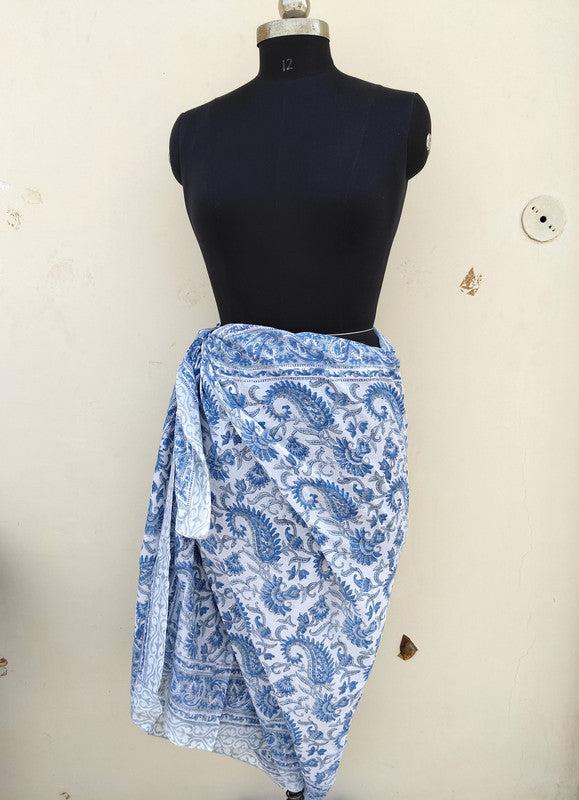 Hand Block Printed Cotton Sarongs & Scarves - Lightweight Summer Dupattas & Beachwear Gifts for Her - 11
