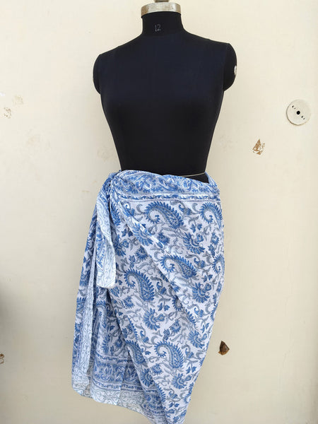 Hand Block Printed Cotton Sarongs & Scarves - Lightweight Summer Dupattas & Beachwear Gifts for Her - 11