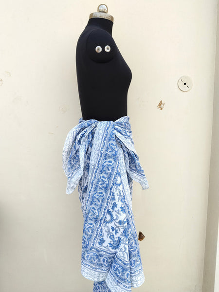Hand Block Printed Cotton Sarongs & Scarves - Lightweight Summer Dupattas & Beachwear Gifts for Her - 11