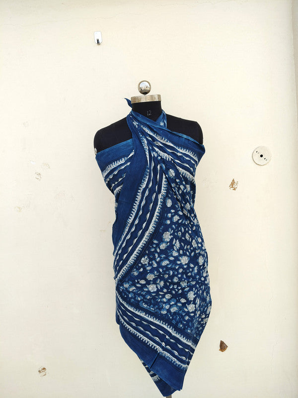 Hand Block Printed Cotton Sarongs & Scarves - Lightweight Summer Dupattas & Beachwear Gifts for Her - 8