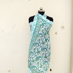 Hand Block Printed Cotton Sarongs & Scarves - Lightweight Summer Dupattas & Beachwear Gifts for Her - 12