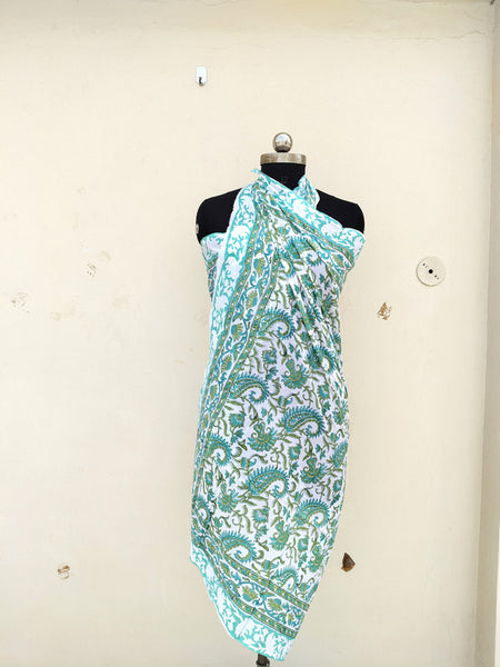 Hand Block Printed Cotton Sarongs & Scarves - Lightweight Summer Dupattas & Beachwear Gifts for Her - 12