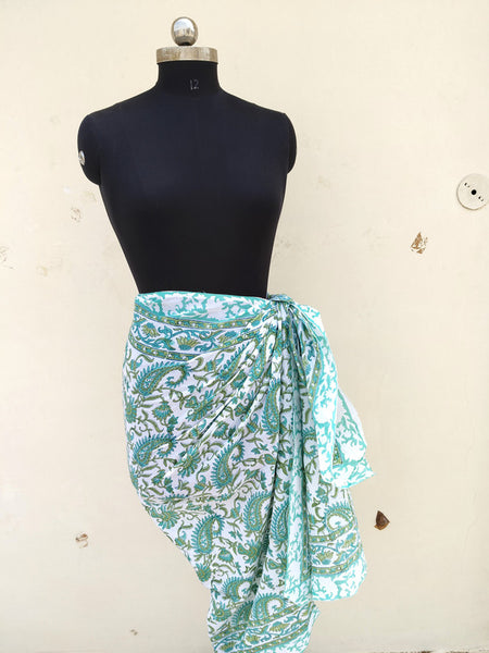 Hand Block Printed Cotton Sarongs & Scarves - Lightweight Summer Dupattas & Beachwear Gifts for Her - 12