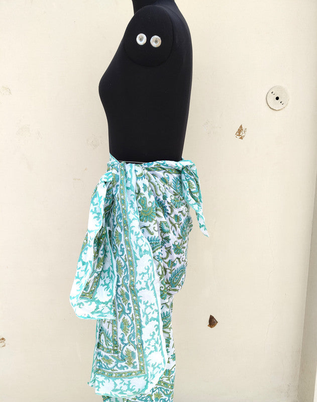 Hand Block Printed Cotton Sarongs & Scarves - Lightweight Summer Dupattas & Beachwear Gifts for Her - 12
