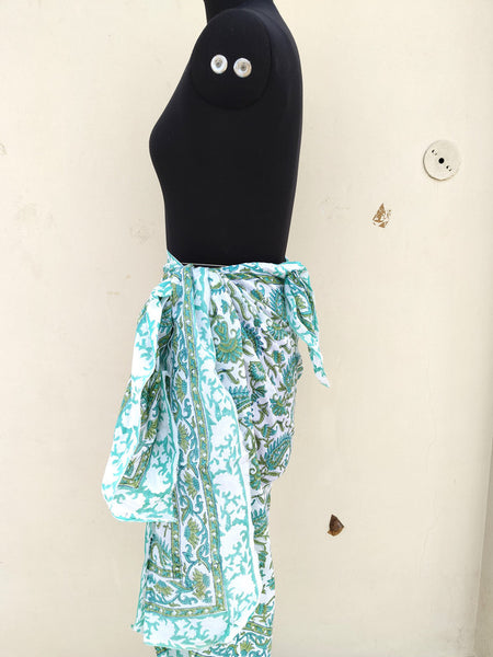 Hand Block Printed Cotton Sarongs & Scarves - Lightweight Summer Dupattas & Beachwear Gifts for Her - 12