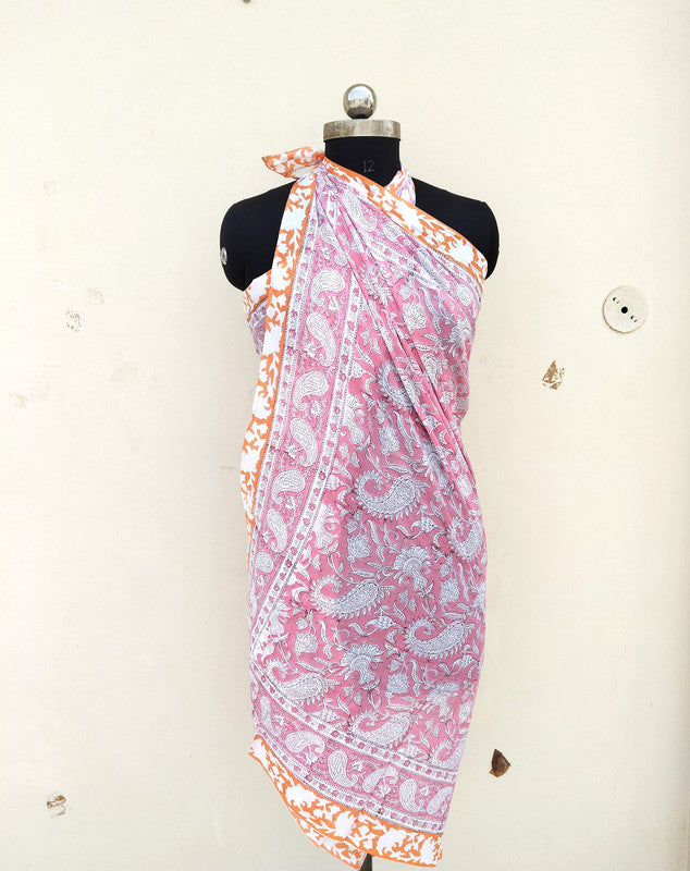 Hand Block Printed Cotton Sarongs & Scarves - Lightweight Summer Dupattas & Beachwear Gifts for Her - 10