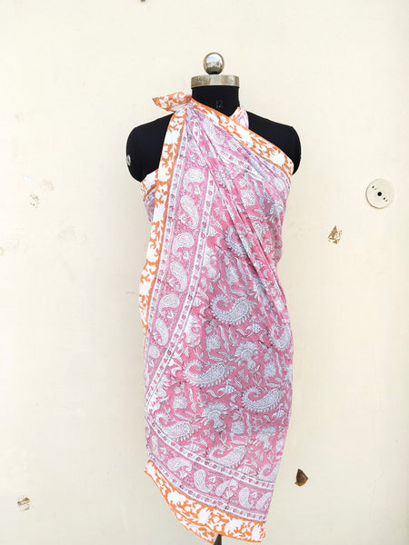Hand Block Printed Cotton Sarongs & Scarves - Lightweight Summer Dupattas & Beachwear Gifts for Her - 10