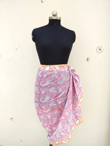 Hand Block Printed Cotton Sarongs & Scarves - Lightweight Summer Dupattas & Beachwear Gifts for Her - 10